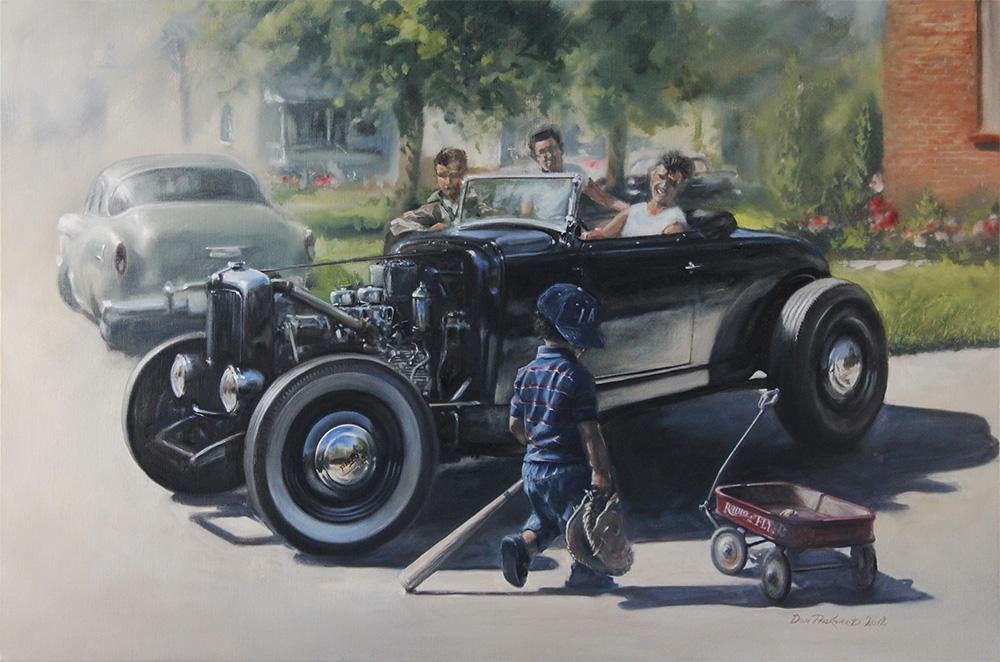 <p>A look back to the good old days of hot rods, little red wagons and baseball heroes. A time when you could put a car together in your back yard, flathead V8's and a bunch of body parts.</p>
<p>Original Oil Painting. <strong>SOLD</strong></p>
